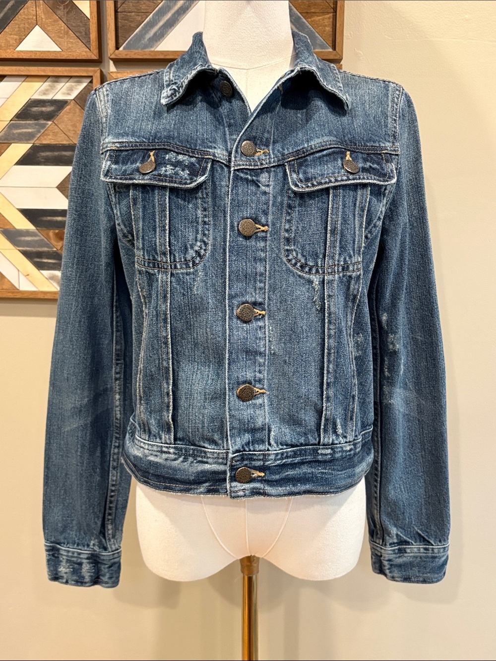Vintage Ralph Lauren Sport 90s Distressed Denim Trucker Jacket size Small - Picture 1 of 13
